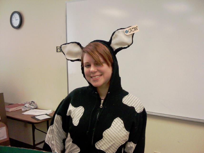 Syd in Cow Outfit